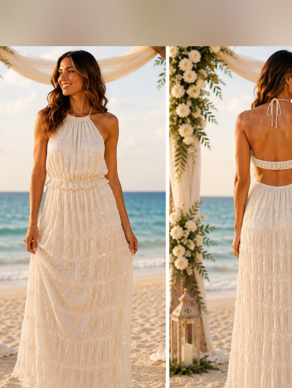 Thirty Thirty Sparkly Sequin Halter Maxi Dress – Size M  Destination Wedding!